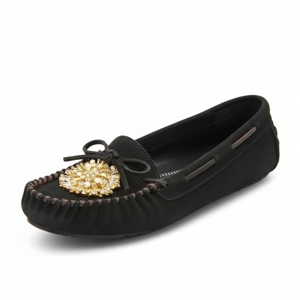 Espresso Brown Suede Leather Moccasins With Beading